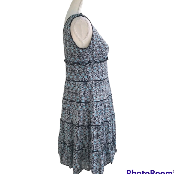 Style & Co blue black medallion print sleeveless vneck lined ruffled skirt dress - Picture 10 of 10